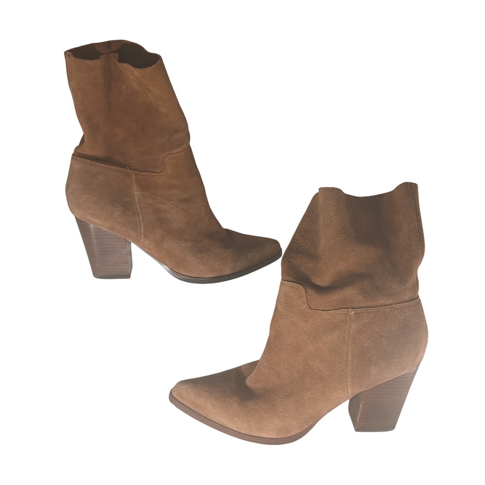 Bleecker Bond Dana Ankle Boots 10M Tan Suede Slouchy Boho Block Heel Pointed Toe